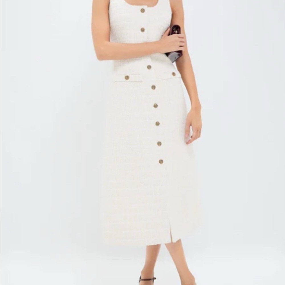 NEW Tuckernuck Sleeveless Cream Tweed Ingrid Button Front Midi Dress NWT - Picture 2 of 12